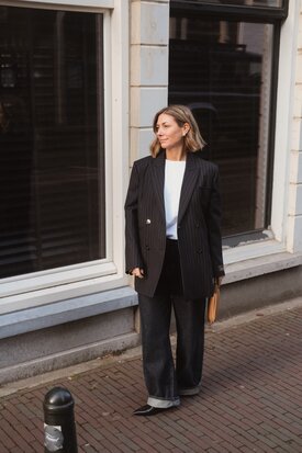 Margaux Lonnberg Wilby navy stripes blazer